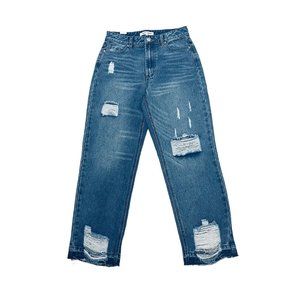 ALMOST FAMOUS Juniors 5 Destroyed Straight Jeans Holes Rips Frays Blue Street